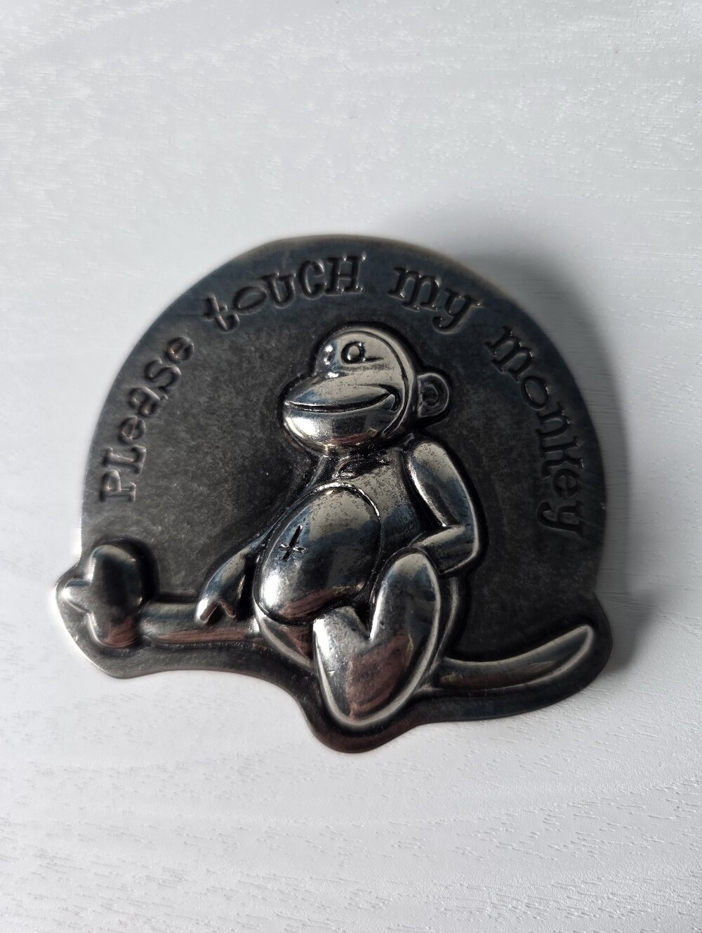 Please Touch My Monkey Silver Belt Buckle Humor Novelty Funny